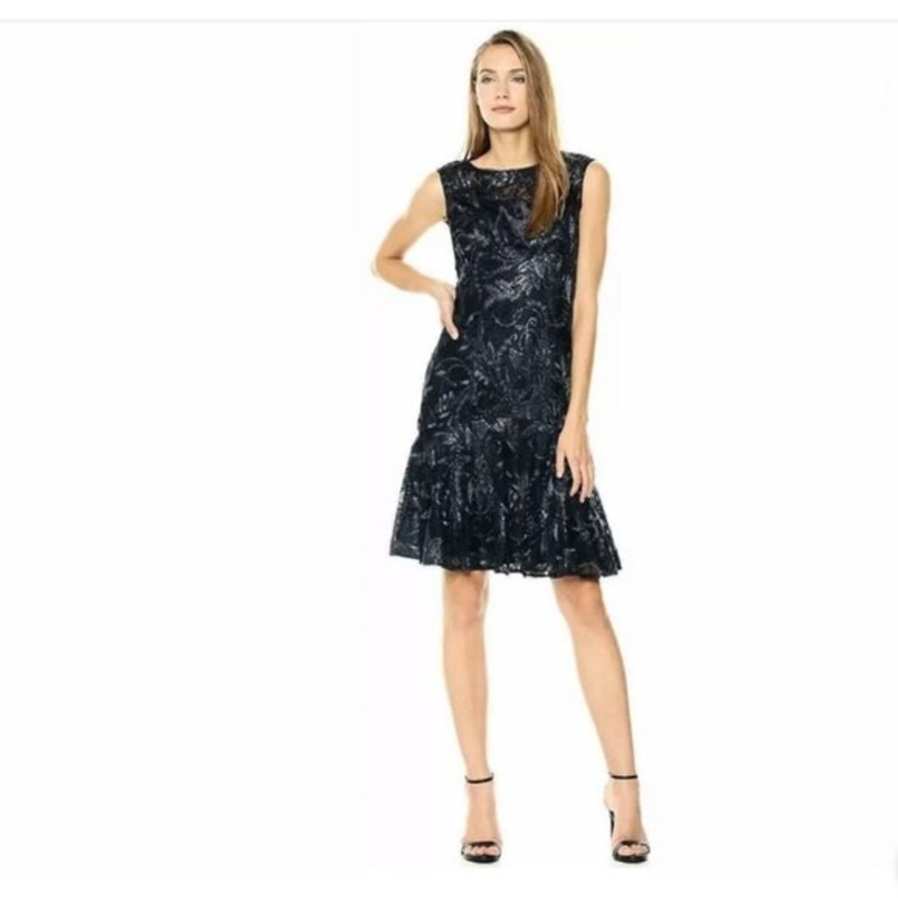 Adrianna Papell Sequined Lace Trumpet Dress Size 8 - Picture 1 of 7